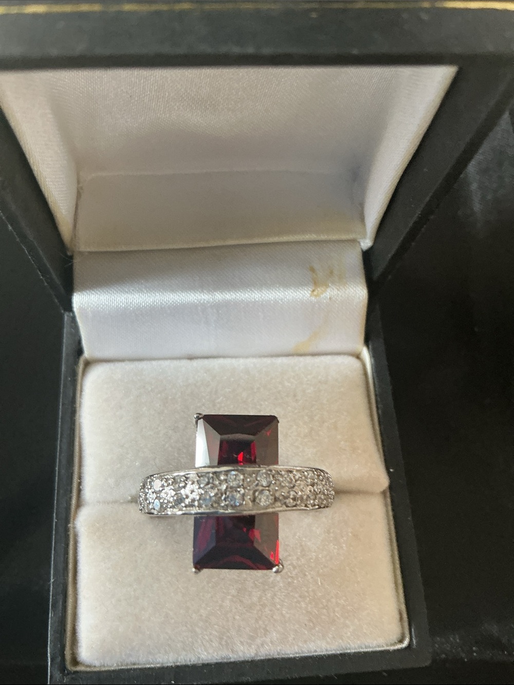 Sterling Silver Ring with Deep Red Stone